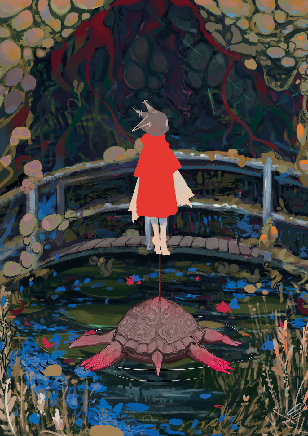 Feeding Tortoises (Monet’s Japanese Footbridge and the Water Lily Pool) by Bryan Lim Junyan