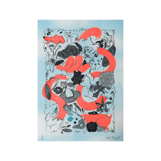 Floofer Riso Print by Nat Kunyapat