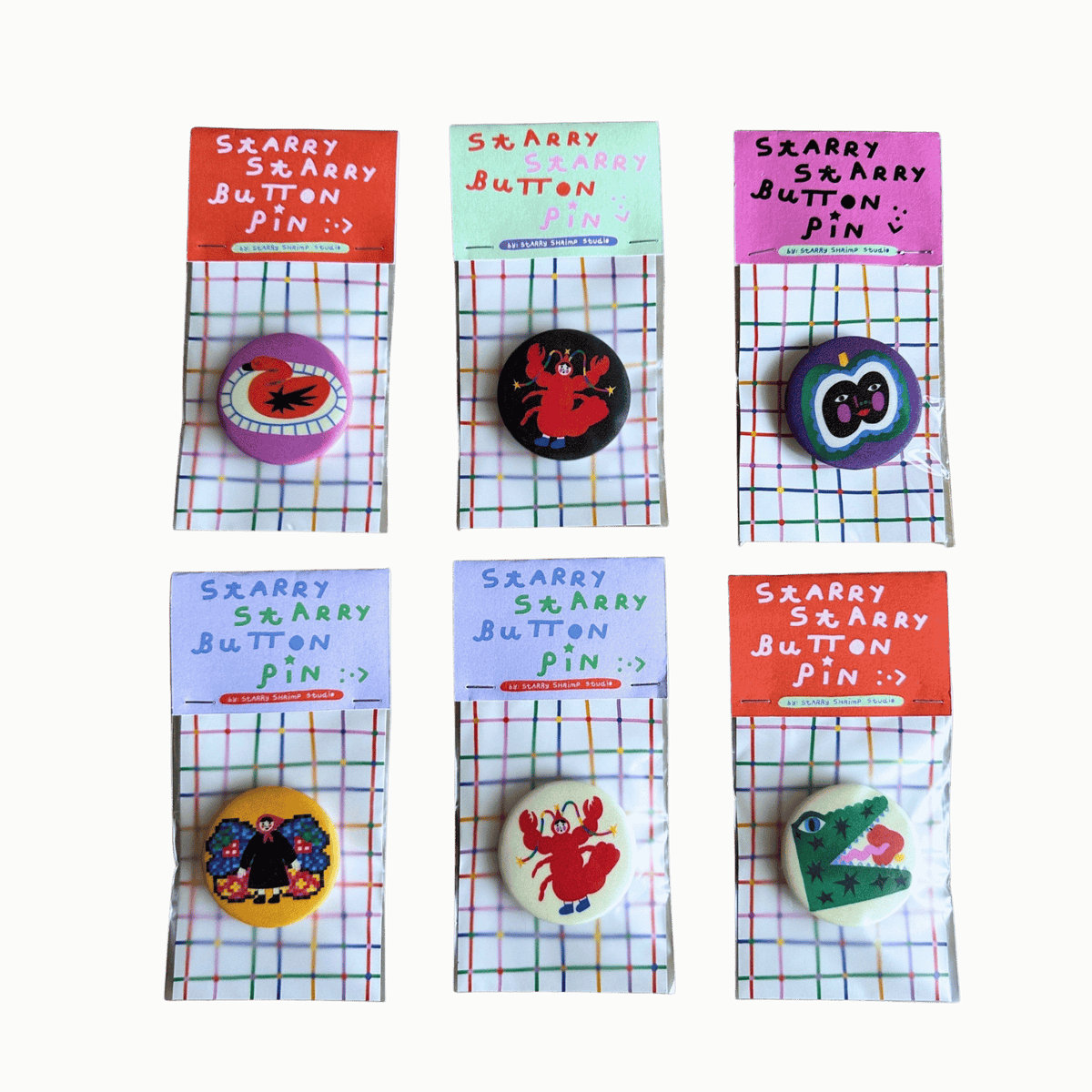Starry Starry Button Pin by Starry Shrimp