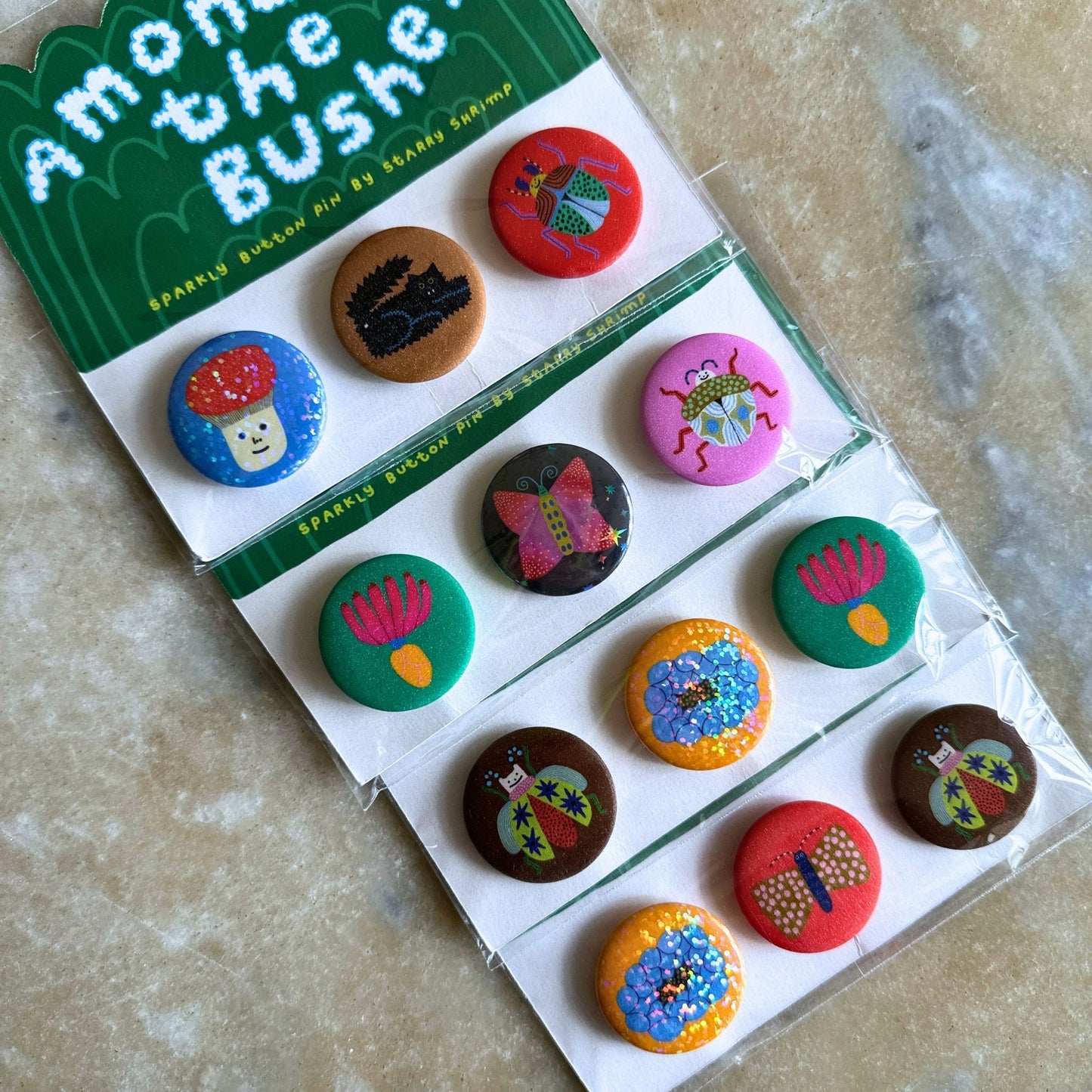 Among The Bushes Button Pin Set by Starry Shrimp