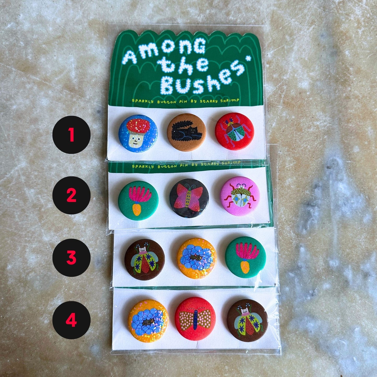 Among The Bushes Button Pin Set by Starry Shrimp
