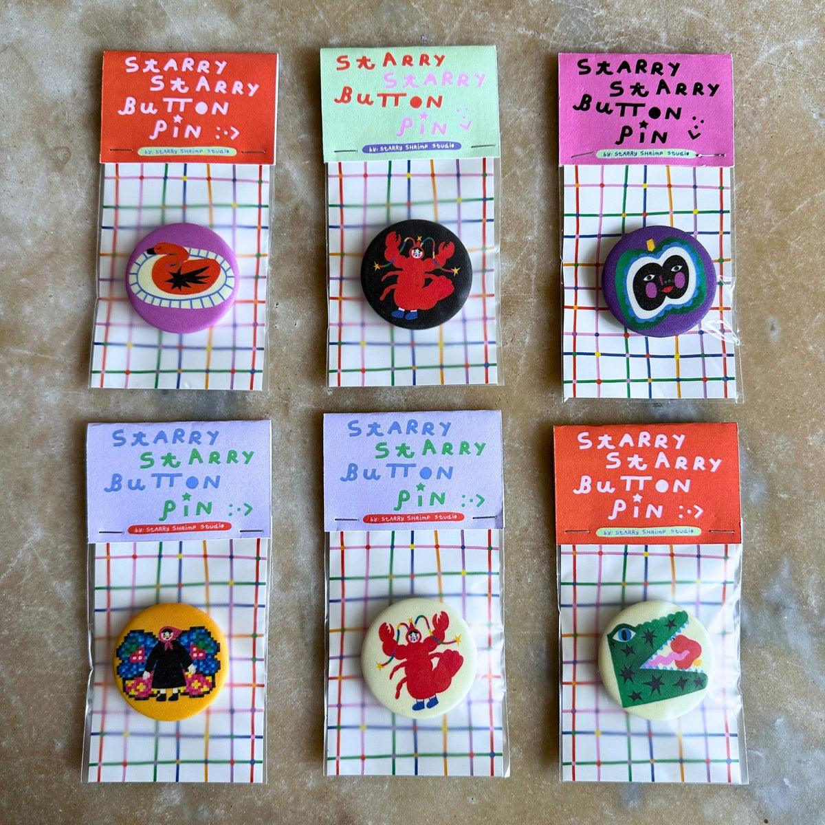 Starry Starry Button Pin by Starry Shrimp