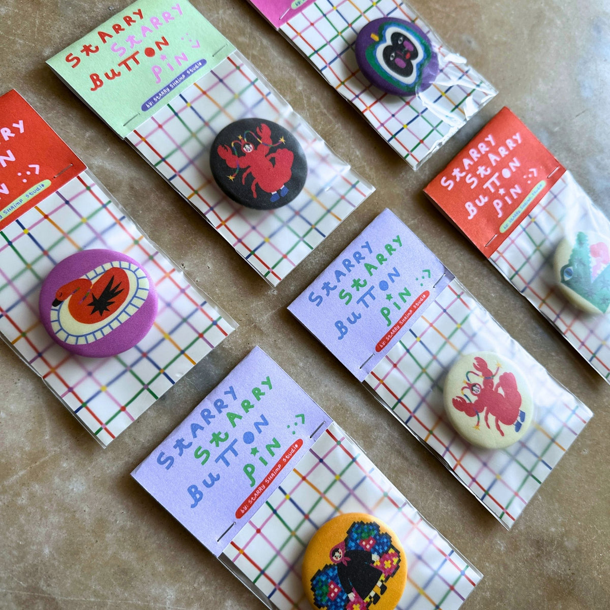 Starry Starry Button Pin by Starry Shrimp