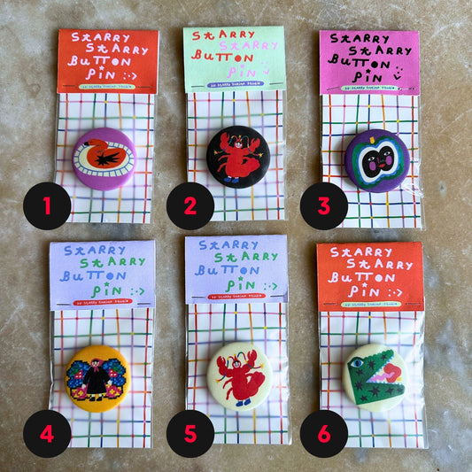 Starry Starry Button Pin by Starry Shrimp