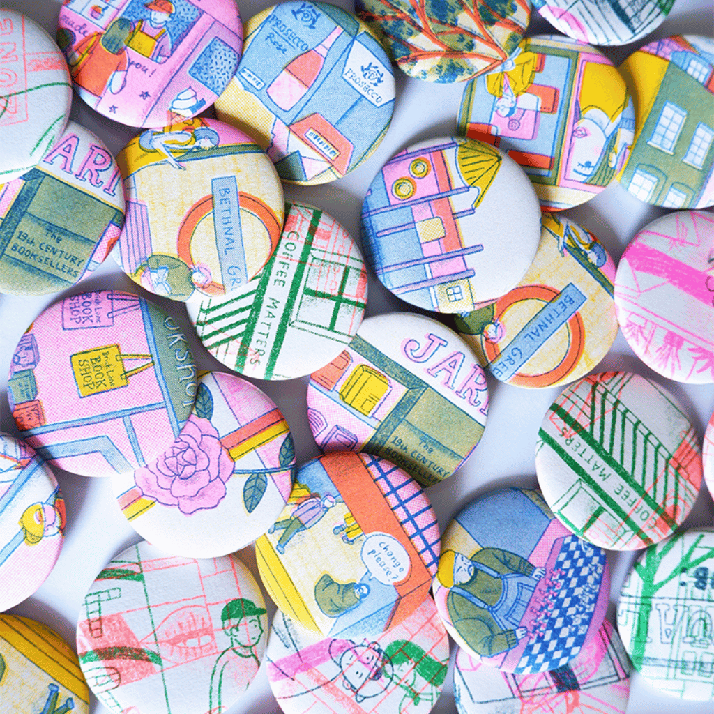 Riso Print Button Pins by Yaminisa