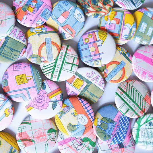 Riso Print Button Pins by Yaminisa