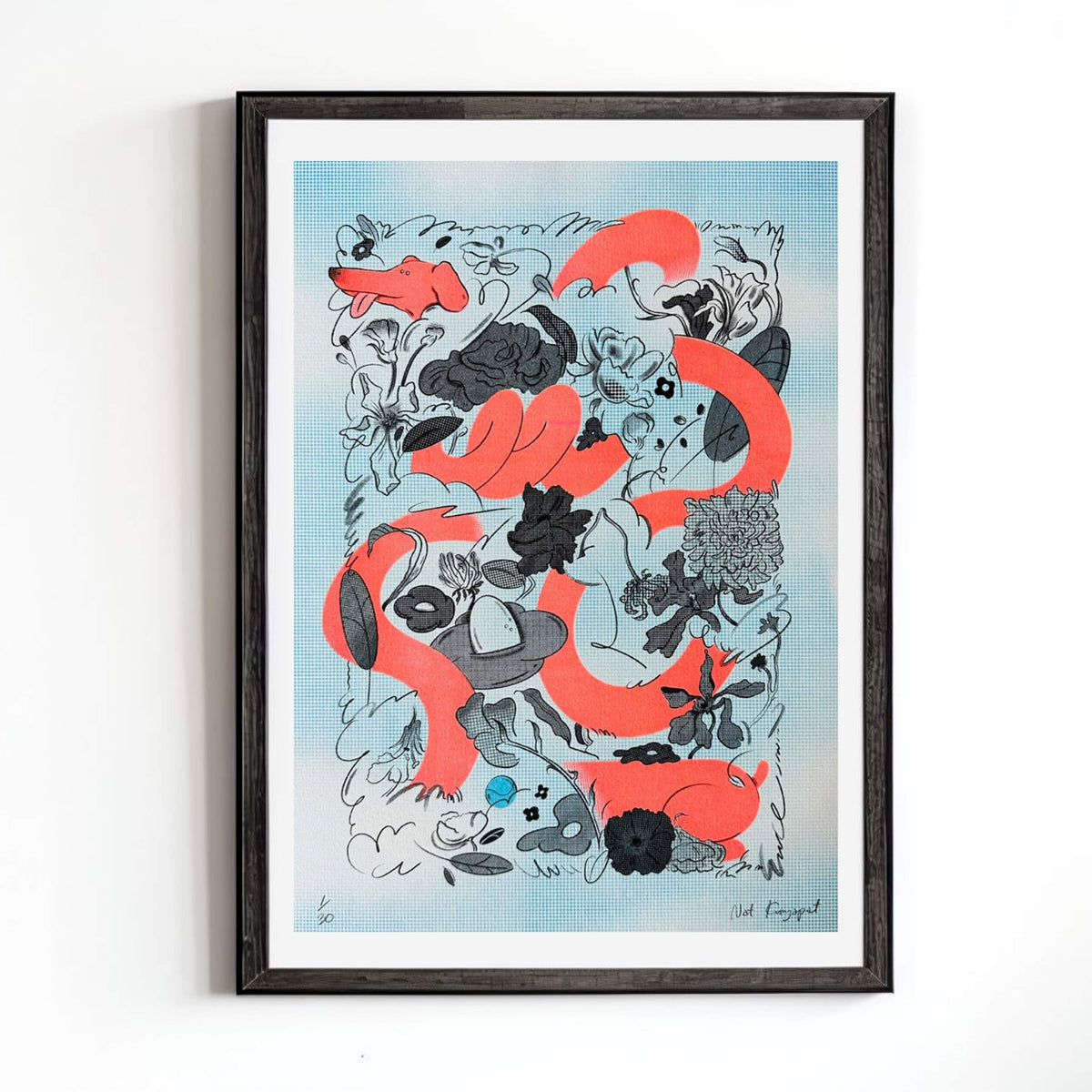 Floofer Riso Print by Nat Kunyapat