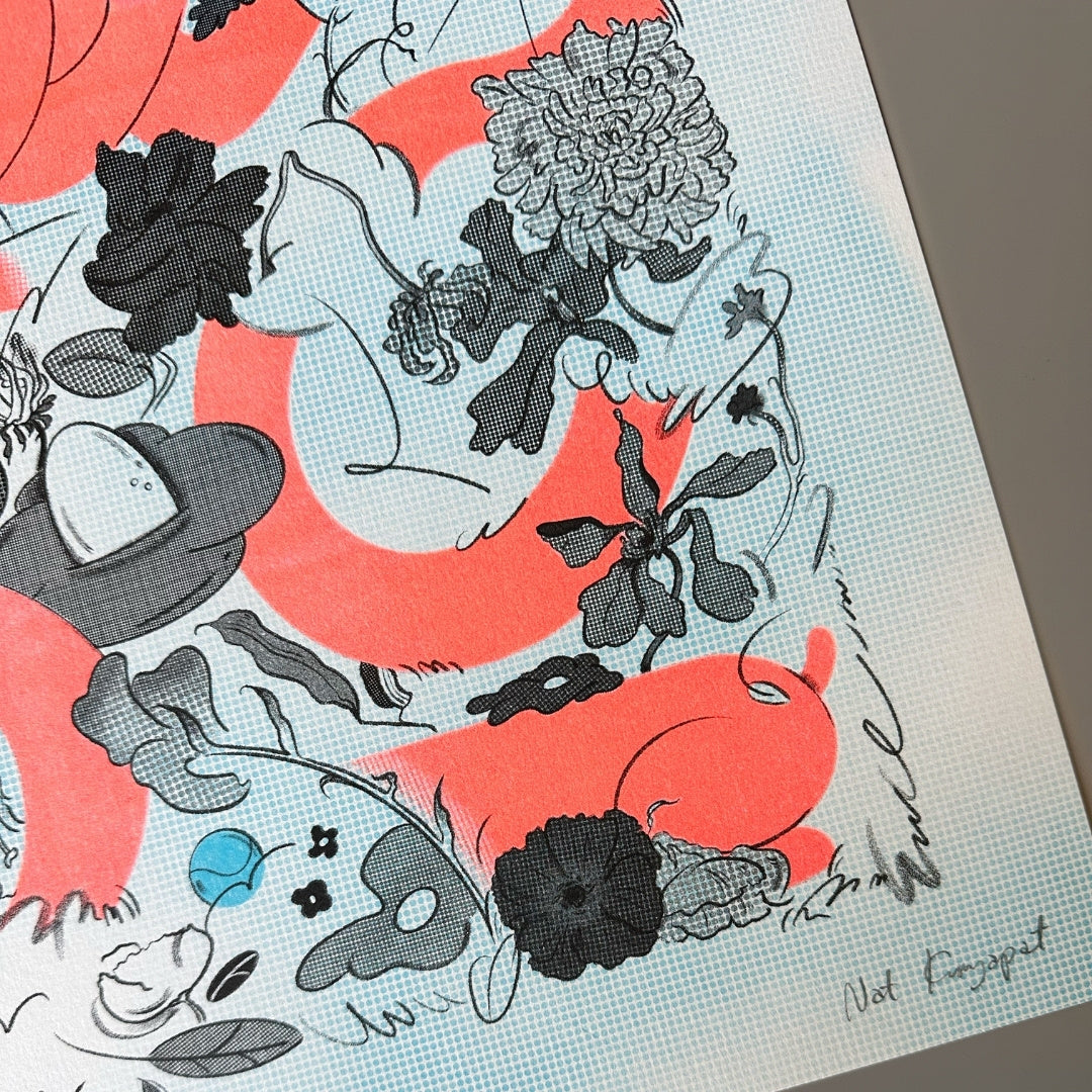 Floofer Riso Print by Nat Kunyapat