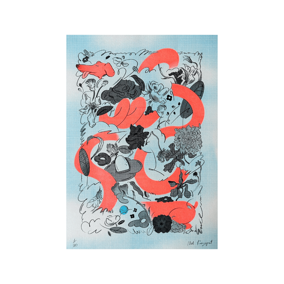 Floofer Riso Print by Nat Kunyapat
