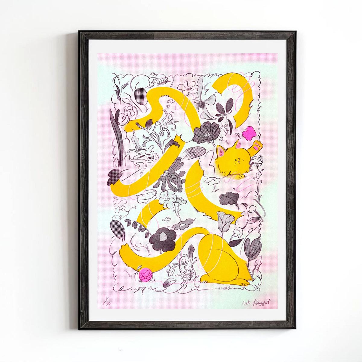 Meower Riso Print by Nat Kunyapat