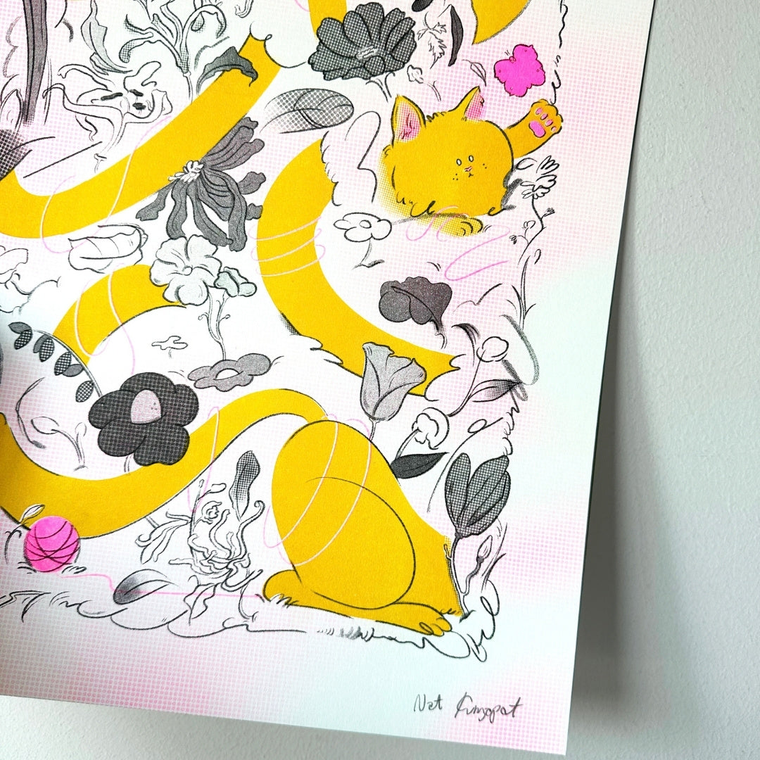 Meower Riso Print by Nat Kunyapat