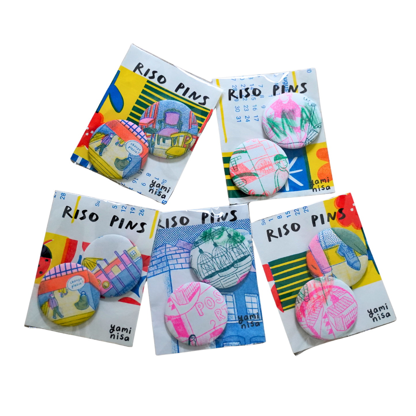 Riso Print Button Pins by Yaminisa